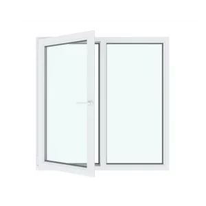 Окно ПВХ двустворчатое правое глухое/левое поворотно-откидное 140х140см Wintech Isotech 530 двухкамерный стеклопакет Серый антрацит в Новочебоксарске