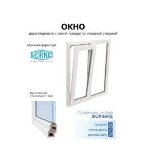 Пластиковое окно ПВХ Brusbox Aero двустворчатое левый 700x1600мм (ВхШ) двухкамерный стеклопакет белый (с двух сторон) в Новочебоксарске