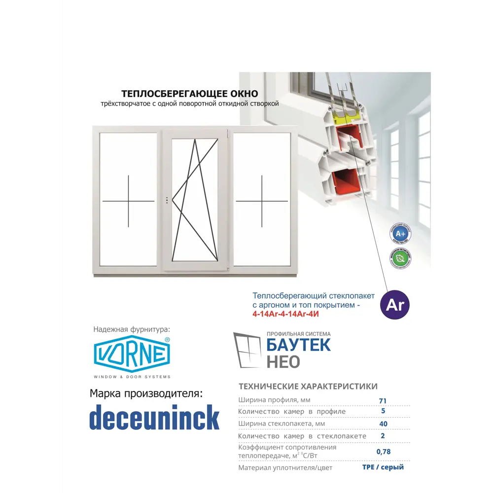 Пластиковое окно ПВХ ТРИ ОКНА трехстворчатое 1400x1500 (ВхШ) средняя створка поворотно-откидная двухкамерный стеклопакет белый (с двух сторон) в Новочебоксарске