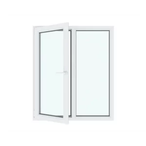 Окно ПВХ двустворчатое правое глухое/левое поворотно-откидное 140х120см Wintech Isotech 530 двухкамерный стеклопакет Темный дуб в Новочебоксарске