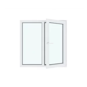 Окно ПВХ двустворчатое левое глухое/правое поворотно-откидное 120х120см Wintech Isotech 530 двухкамерный стеклопакет Золотистый дуб на Новочебоксарске