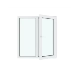 Окно ПВХ двустворчатое левое глухое/правое поворотно-откидное 130х120см Wintech Isotech 530 двухкамерный стеклопакет Золотистый дуб Новочебоксарск в Новочебоксарске