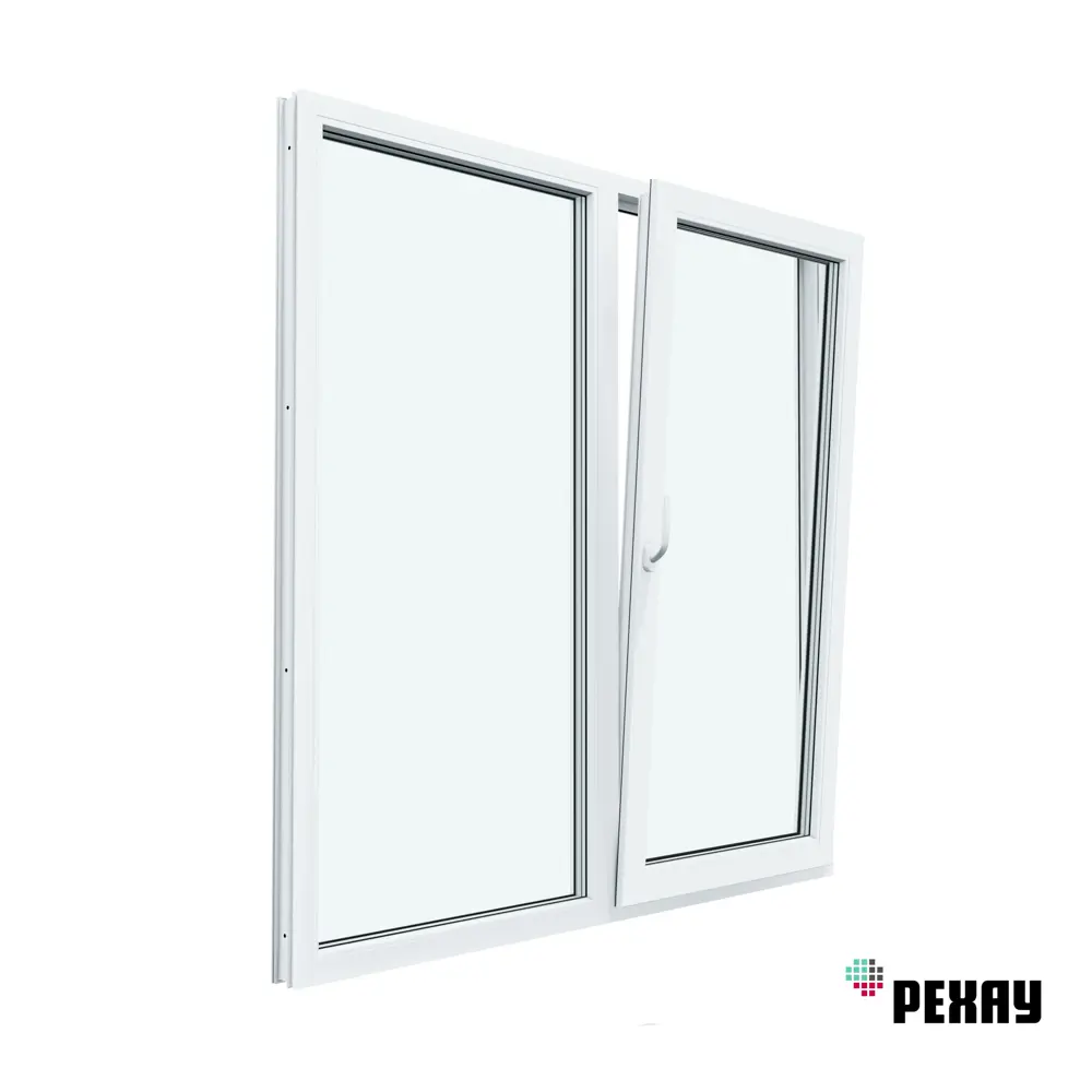 Пластиковое окно ПВХ Рехау Blitz 1500x1400мм (ВхШ) двухстворчатое глухое левое/поворотно-откидное правое однокамерный стеклопакет цвет белый в Новочебоксарске — изображение 2