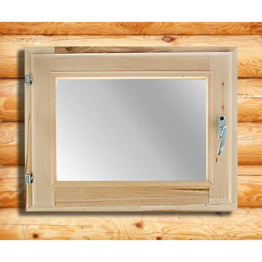 Деревянное окно из липы одностворчатое 50x40см боковое двойное остекление бежевое в Чебоксарах — изображение 5
