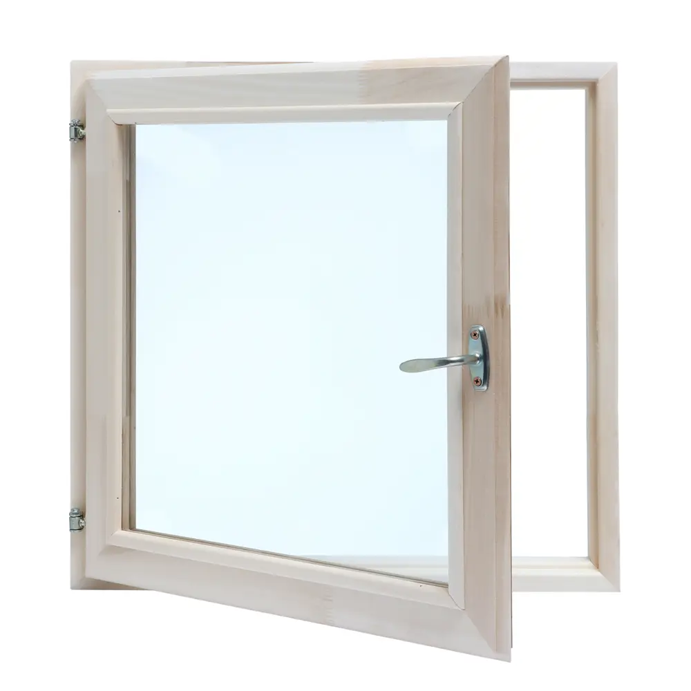 Деревянное окно из липы одностворчатое 60x60см боковое двойное остекление бежевое в Чебоксарах — изображение 6