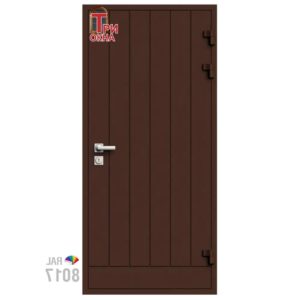 Морозостойкая входная утепленная дверь из дерева для коттеджа Solid Wood S4 207x96см правый цвет коричневый RAL 8017 в Новочебоксарске