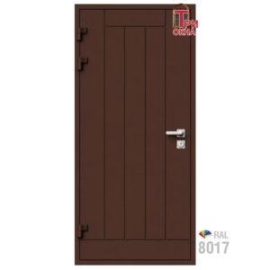 Морозостойкая входная утепленная дверь из дерева для коттеджа Termo Classic C1 227x86см левый цвет коричневый RAL 8017 в Новочебоксарске