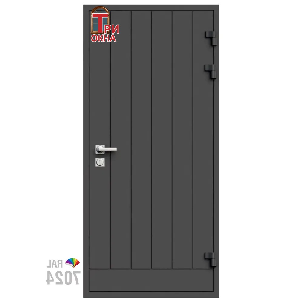 Морозостойкая входная утепленная дверь из дерева для коттеджа Solid Wood S4 207x86см правый цвет серый RAL 7024 в Новочебоксарске — изображение 7