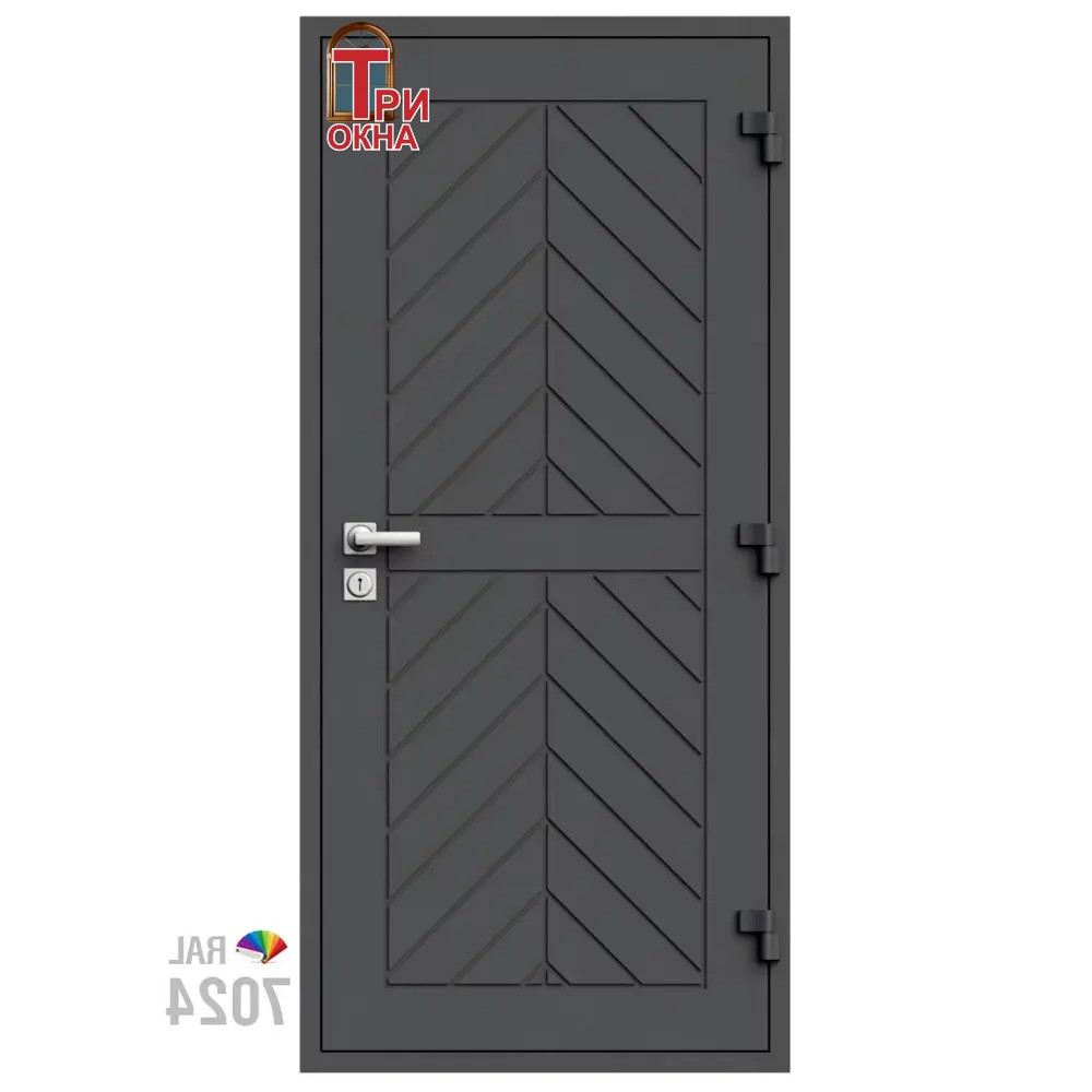 Морозостойкая входная утепленная дверь из дерева для коттеджа Grand Wood G25 207x96см правый цвет серый RAL7024 в Новочебоксарске — изображение 7