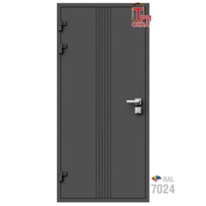 Морозостойкая входная утепленная дверь из дерева для коттеджа Termo Classic C3 227x96см левый цвет серый RAL 7024 в Новочебоксарске