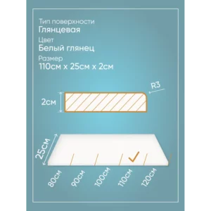 Подоконник акриловый BNV 1200x150x20мм белый глянцевый в Новочебоксарске
