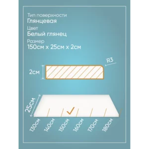 Подоконник акриловый BNV 1500x350x20мм белый глянцевый в Новочебоксарске