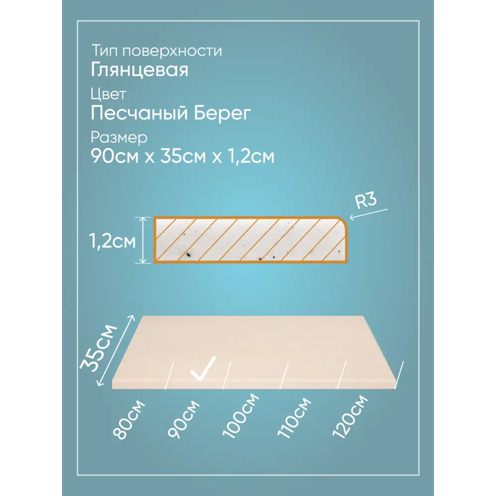 Подоконник Акрил BNV Гранит 900x350x12мм бежевый с вкраплениями глянцевый в Новочебоксарске — изображение 3